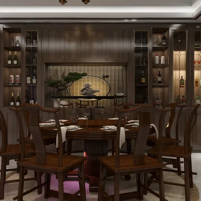 Elegant Chinese Dining Room with Wood Tones