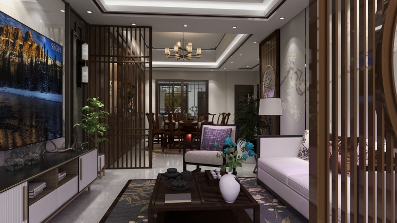 Modern Chinese Living Room with Elegant Wood Tones