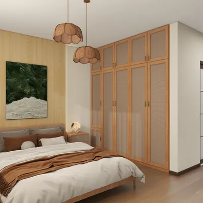 Warm Minimalist Bedroom with Wood Tones
