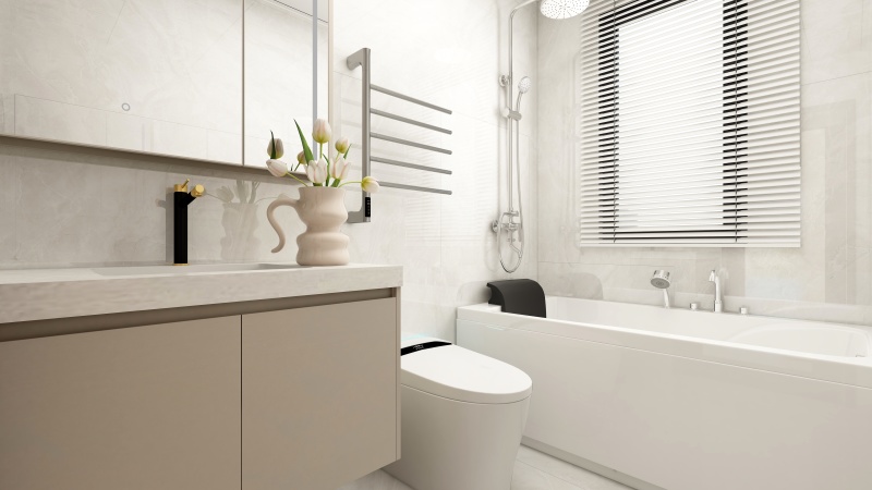 Modern Minimalist Bathroom with Creamy Tone