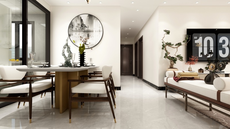 Modern Elegance with Chinese Touches Dining Room