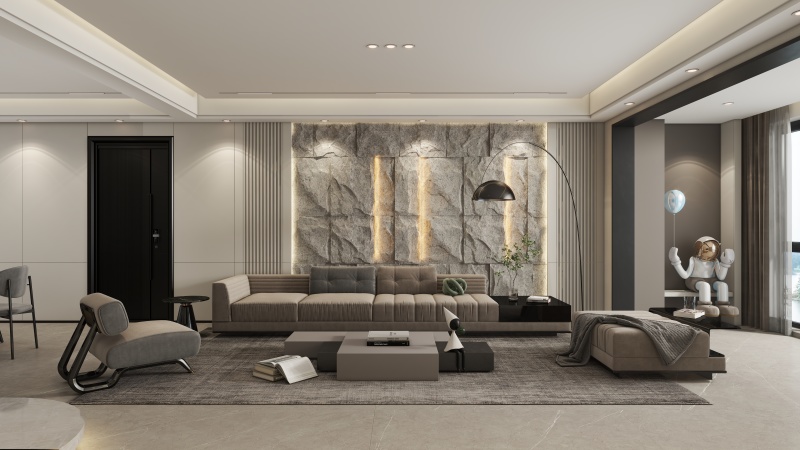 Minimalist Gray Living Room with Natural Touch