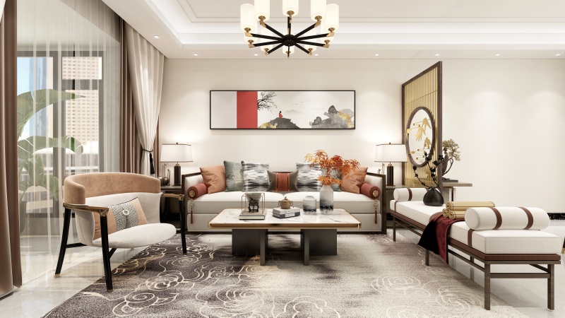 Elegant Transitional Chinese Living Room