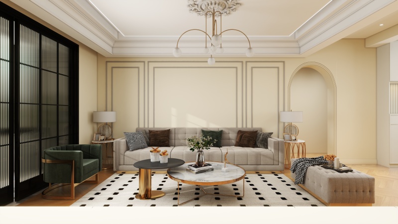 Elegant Minimalist Living Room with Creamy Yellow Hue