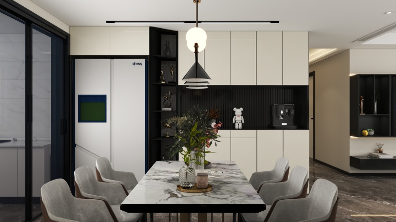Modern Minimalist Dining Room with Black & White