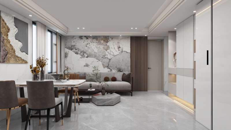 Elegant Minimalist Living Room with Gray Tone