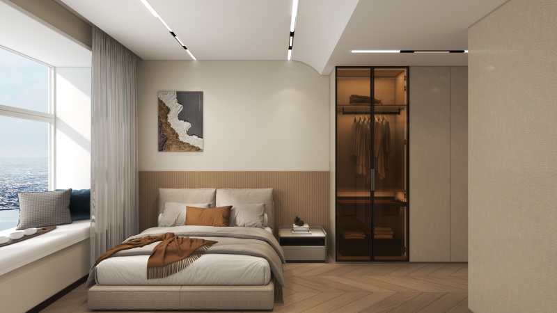 Modern Minimalist Bedroom with Brown Tones