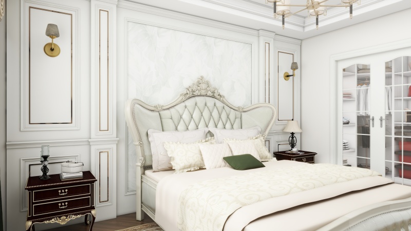 Elegant Neoclassical Bedroom with Beige Tone