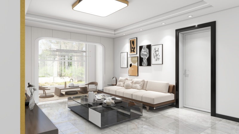 Modern Minimalist Living Room with Black Accents