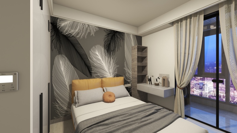 Minimalist Grey Bedroom with Yellow Accent