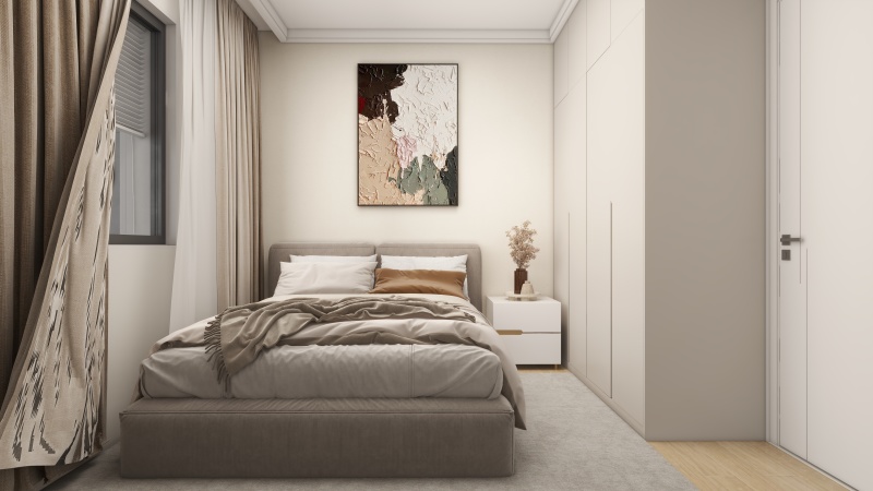 Minimalist Grey Bedroom with Art Accent