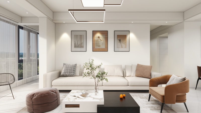 Modern Minimalist Living Room with Gray Accents