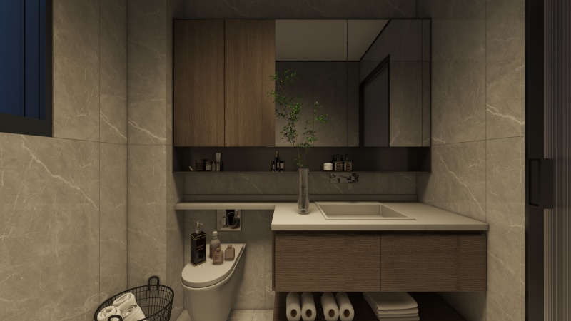 Modern Minimalist Bathroom with Brown Accents