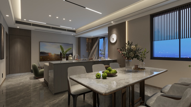 Modern Minimalist Dining Room with Gray & Green