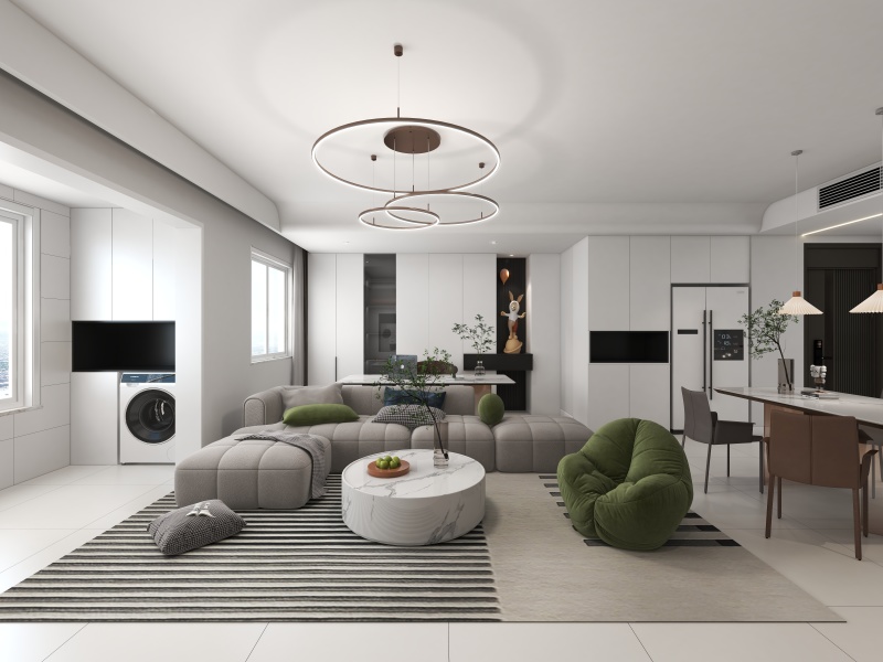 Modern Minimalist Living Room with Gray & Green