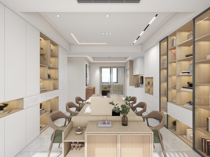 Minimalist Dining Room with Wood Tones