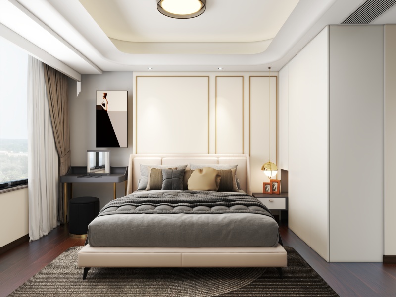 Modern Minimalist Grey Bedroom with Yellow Accents