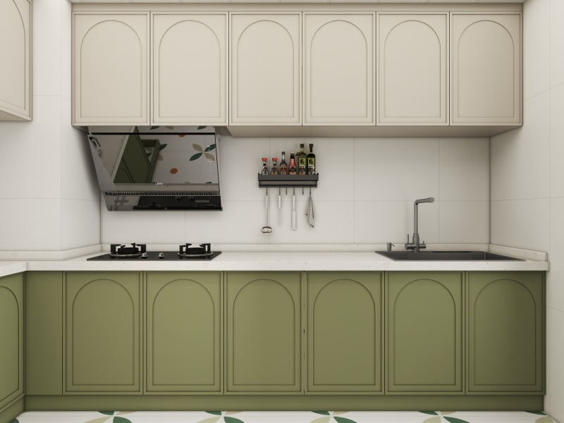 Modern Minimalist Kitchen with Green Accents