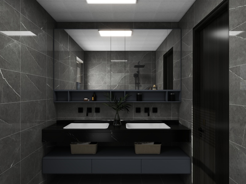 Modern Minimalist Bathroom with Deep Hues