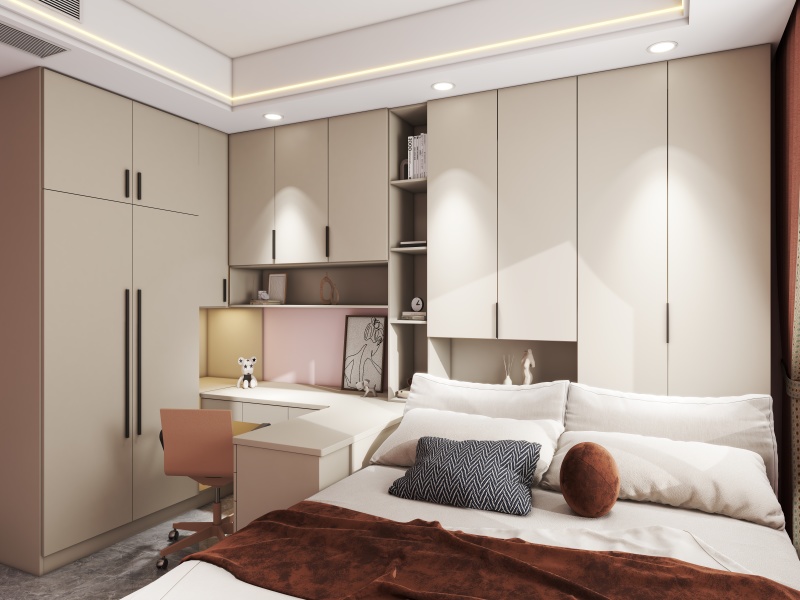 Modern Minimalist Bedroom with White & Brown