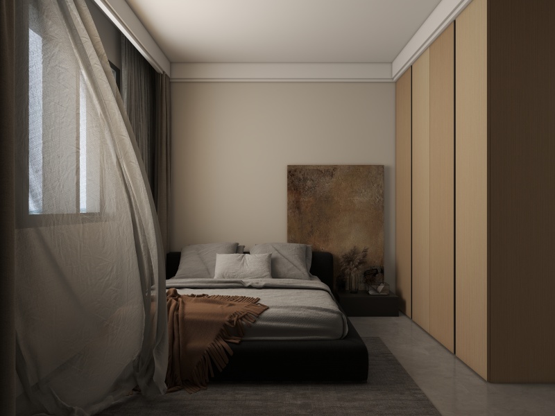 Minimalist Grey and Brown Bedroom Design