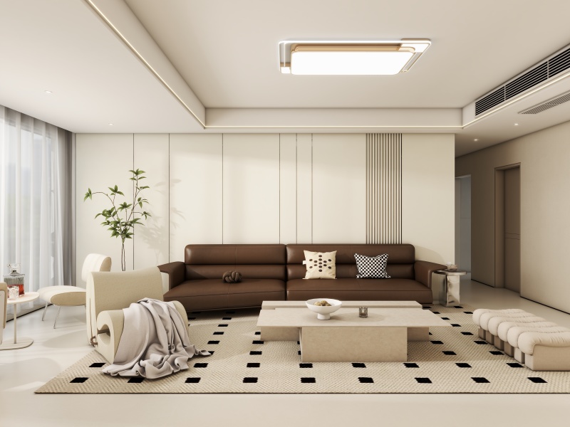 Modern Minimalist Living Room with Black & White Accents