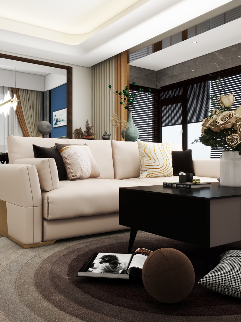 Minimalist Chinese Living Room in Monochrome