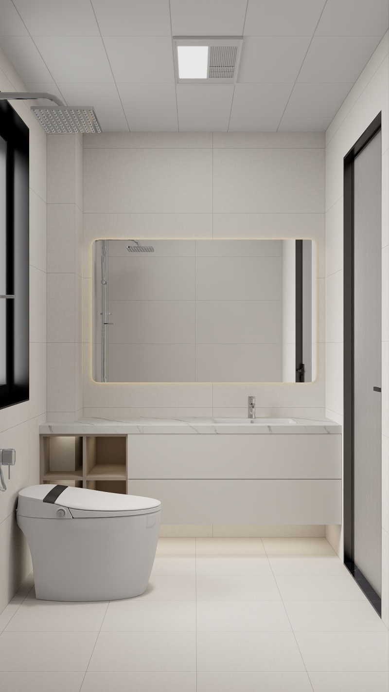 Modern Creamy White Bathroom Design