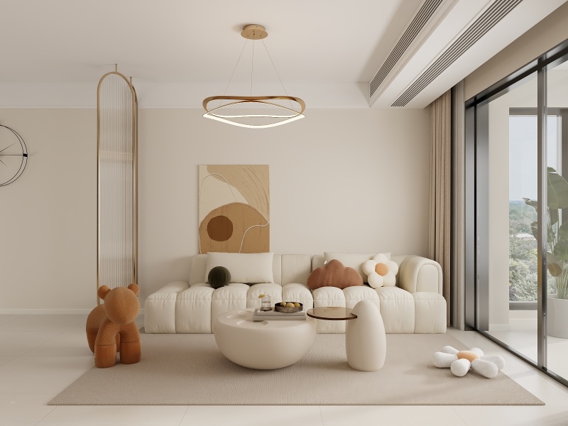 Creamy Modern Living Room with Simplicity