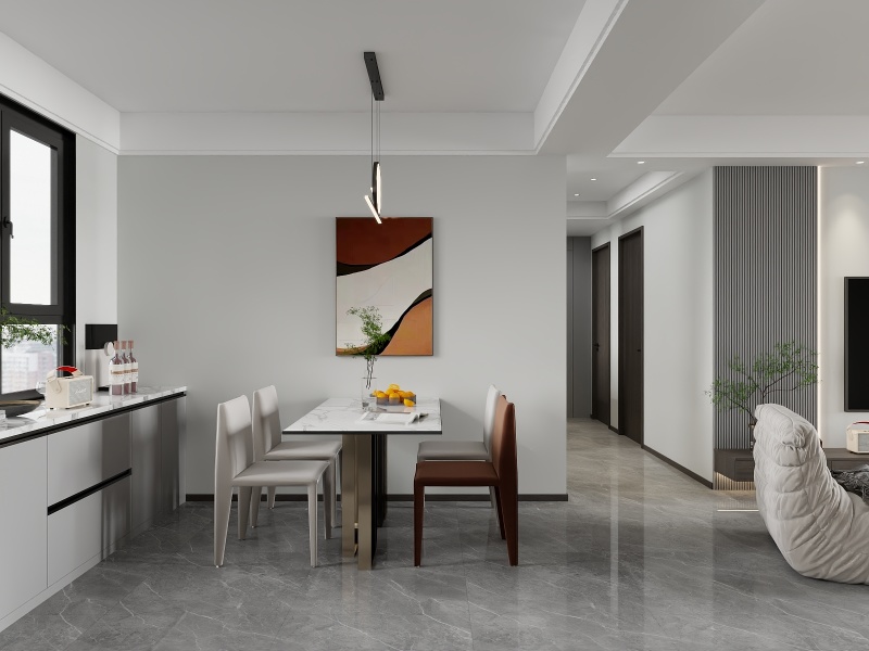 Contemporary Gray Dining Room with Art Deco