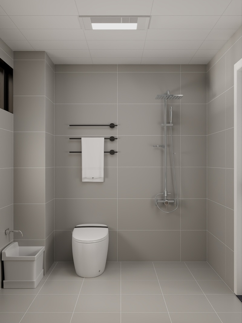 Modern Minimalist Bathroom with Gray Tiles