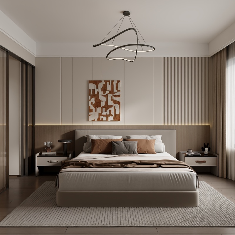 Modern Earth Tone Bedroom with Gray Accents