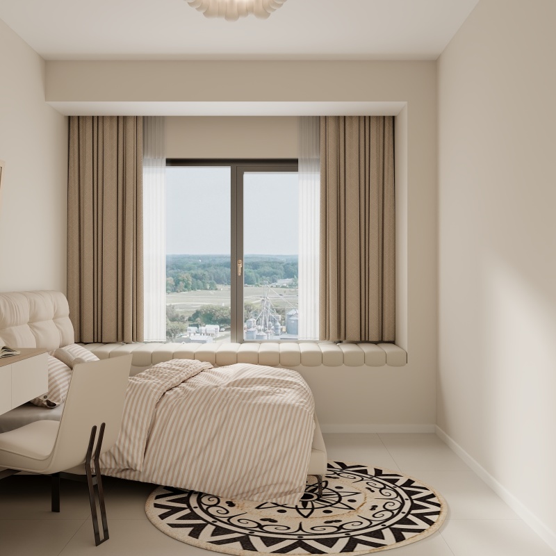 Modern Minimalist Bedroom with Creamy Beige Paint Ideas