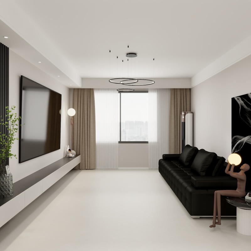 Modern Black-White Living Room with Minimalist Art