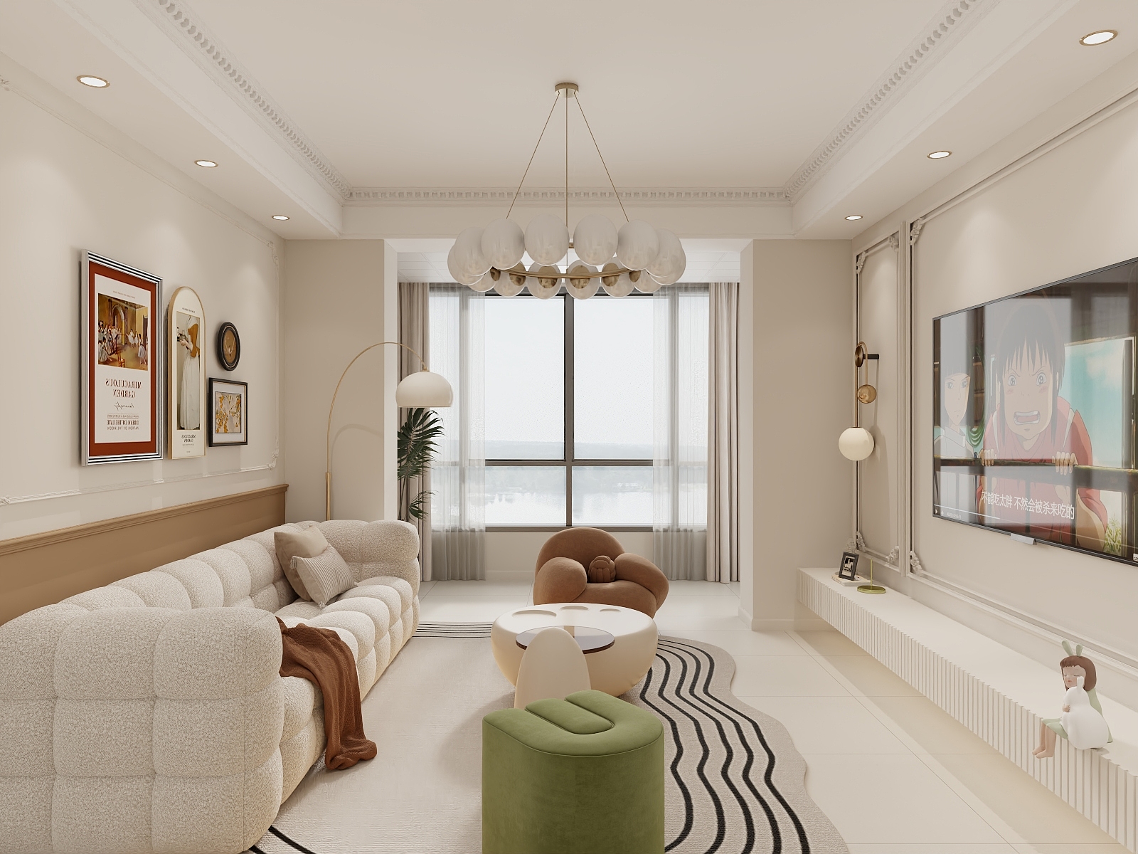 吴爽-90m²轻法式奶油风装修效果图