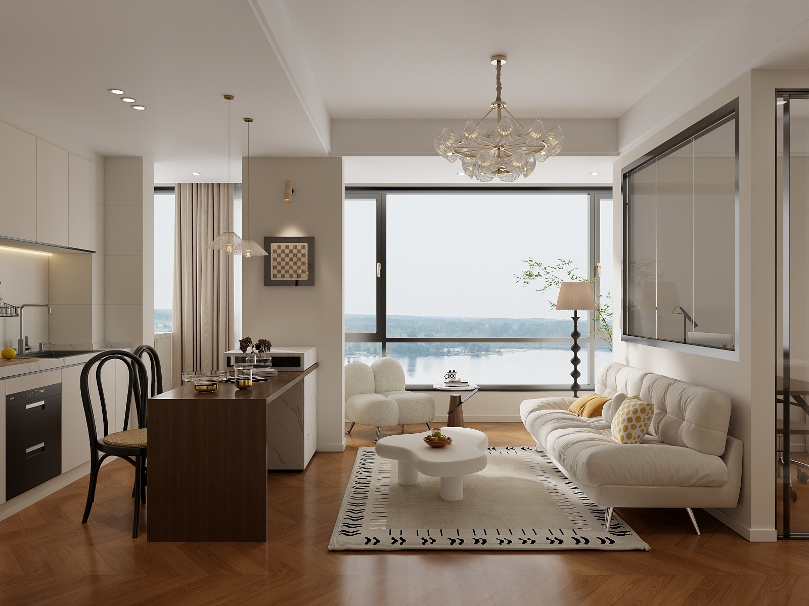 吴爽-56m²现代奶油风格装修效果图