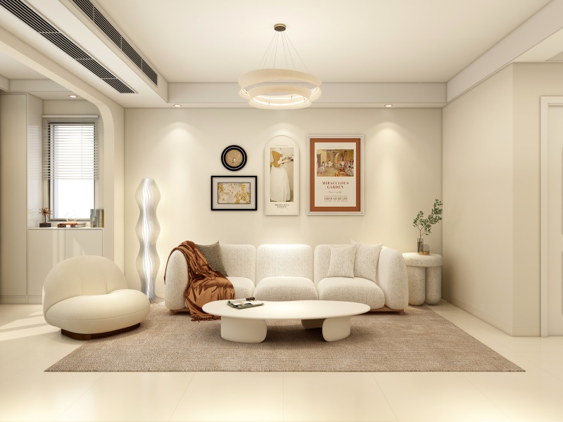Modern Creamy Living Room with Minimalist Decor