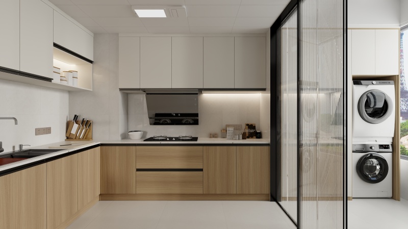 Modern Minimalist Kitchen with Wood Tones