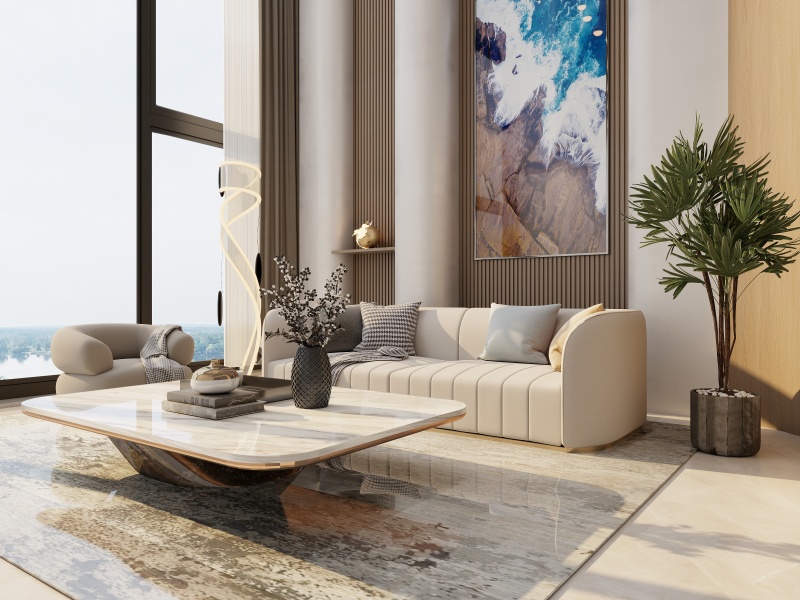 Contemporary Living Room with Wood Tone Elegance
