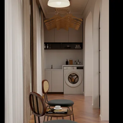 Functional Laundry Room with Transitional Wood Tones