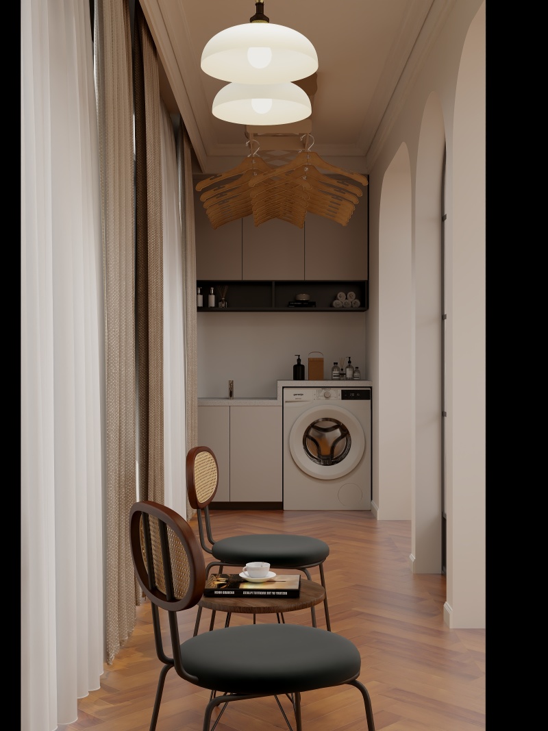 Functional Laundry Room with Transitional Wood Tones