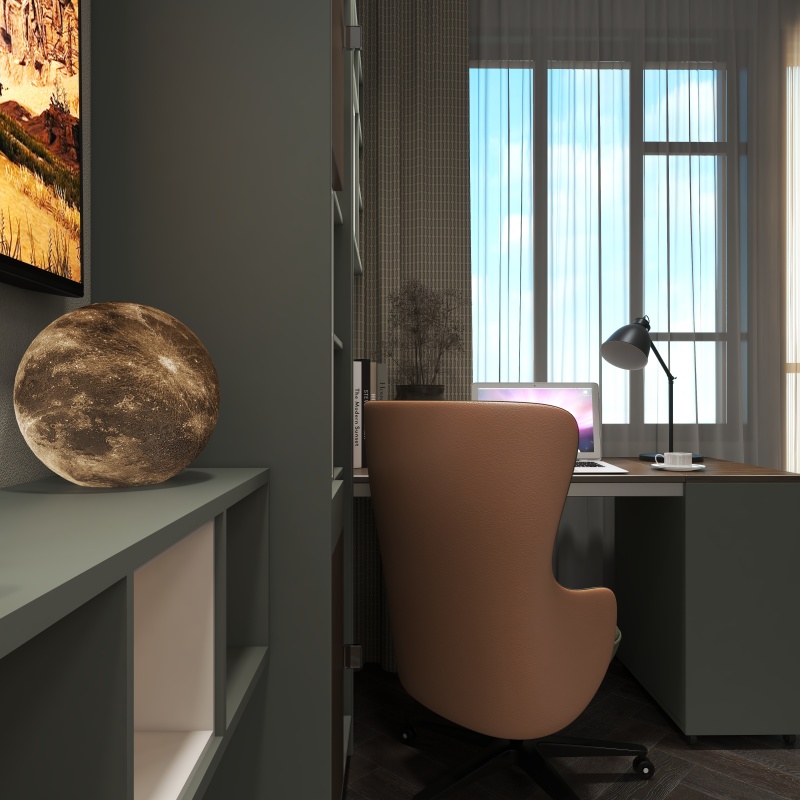 Elegant Home Office with Gray-Green Tone