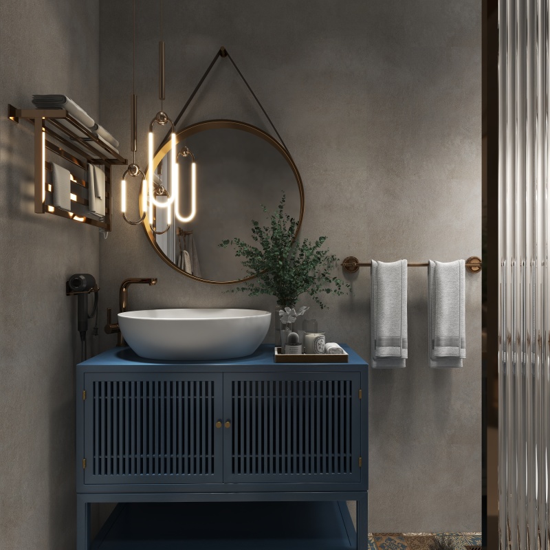 Modern Gray Bathroom with Green Touches