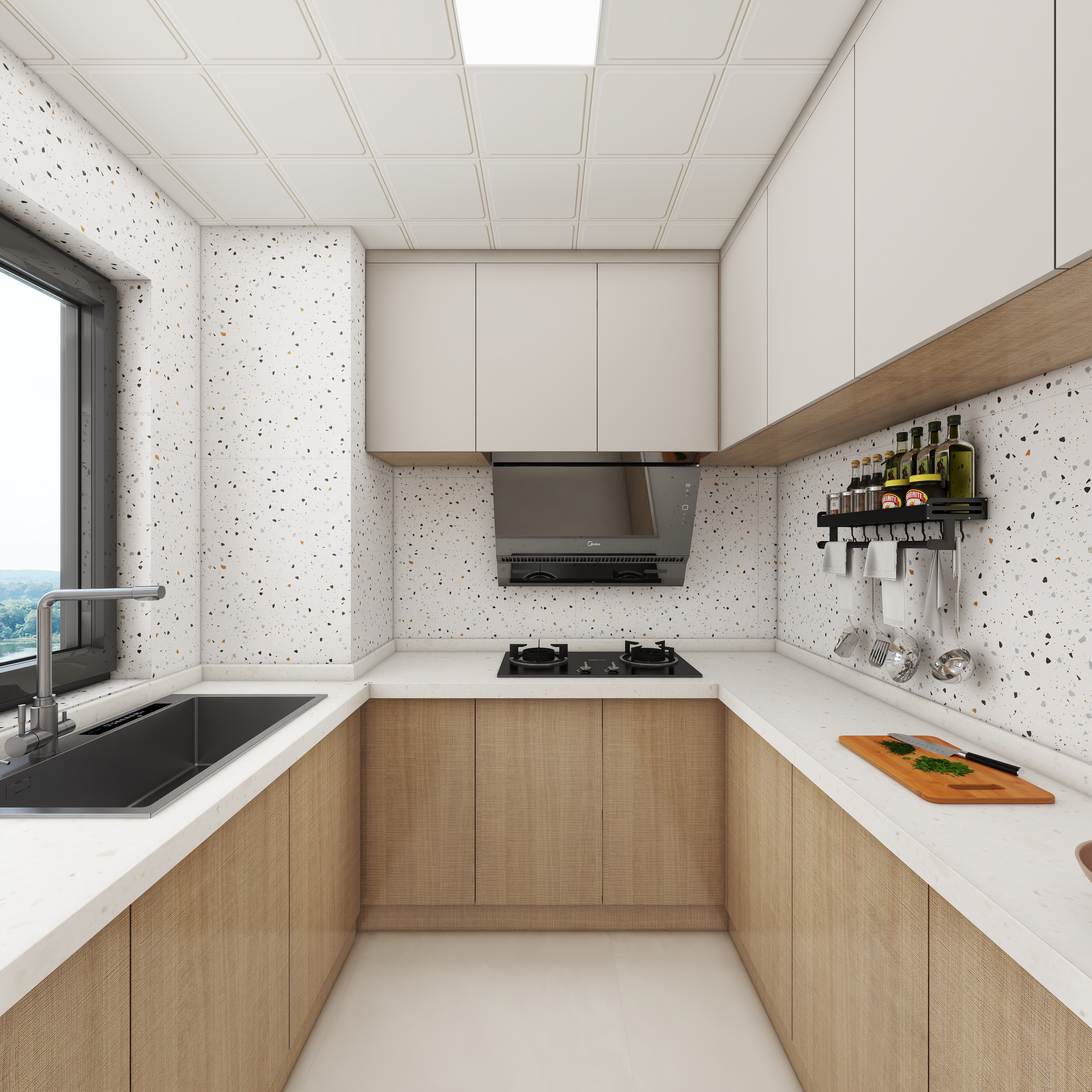 壹诺设计工作室-112㎡3室-原木风 一层厨房装修效果图第3张