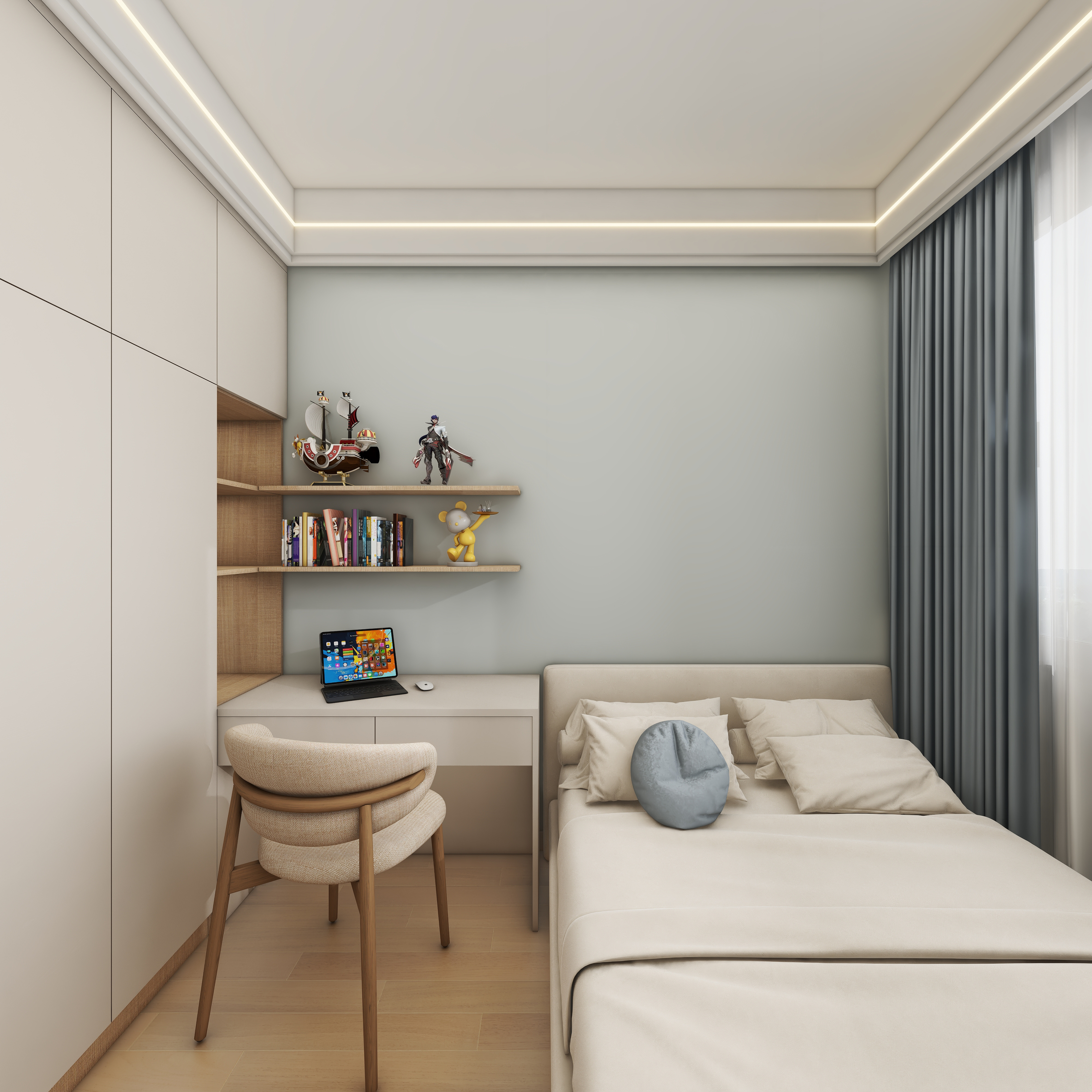 壹诺设计工作室-112㎡3室-原木风 一层次卧装修效果图第4张