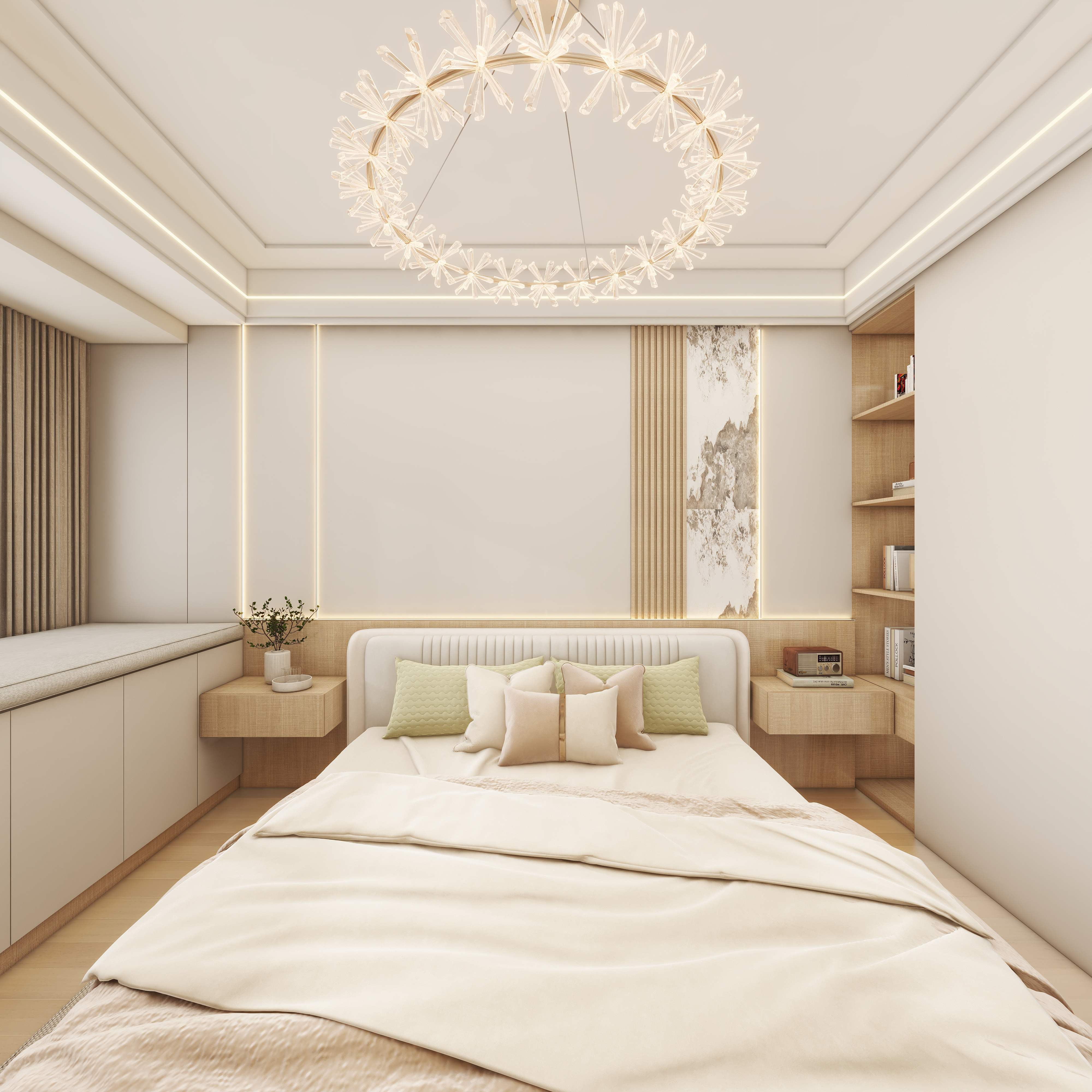 壹诺设计工作室-112㎡3室-原木风 一层主卧装修效果图第4张