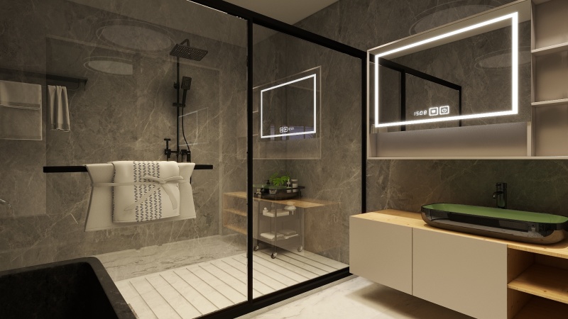 Modern Gray Bathroom with Smart Mirror