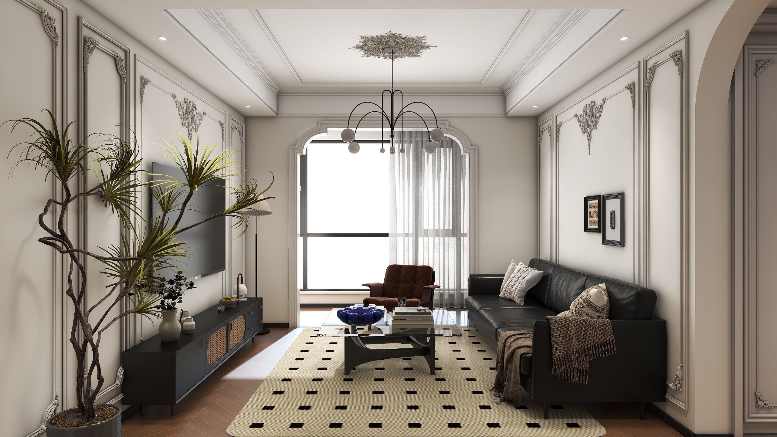 ONE丨DESIGN丨刘辰尧-法式复古96㎡客餐厅-装修设计方案