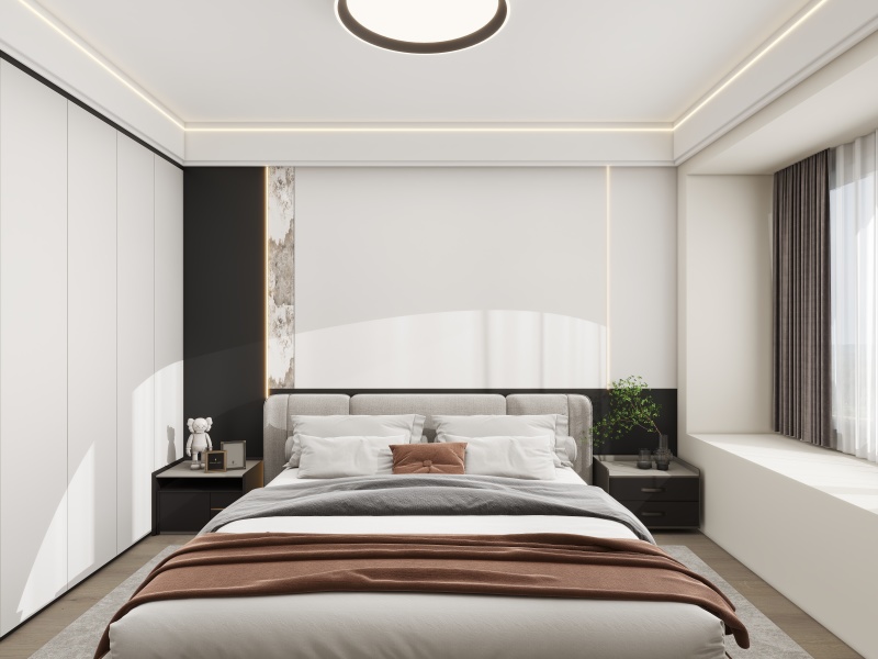 Modern Gray Bedroom with Geometric Accents