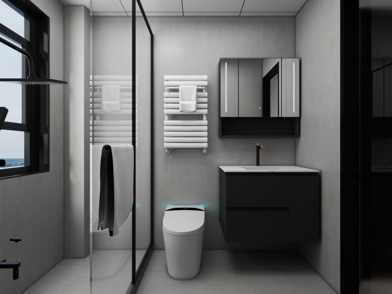 Modern Gray & Black & White Bathroom Design